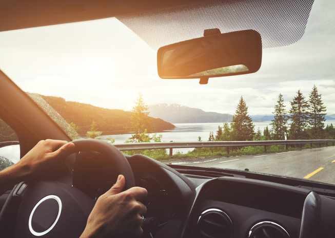 driving car in Norway, road trip